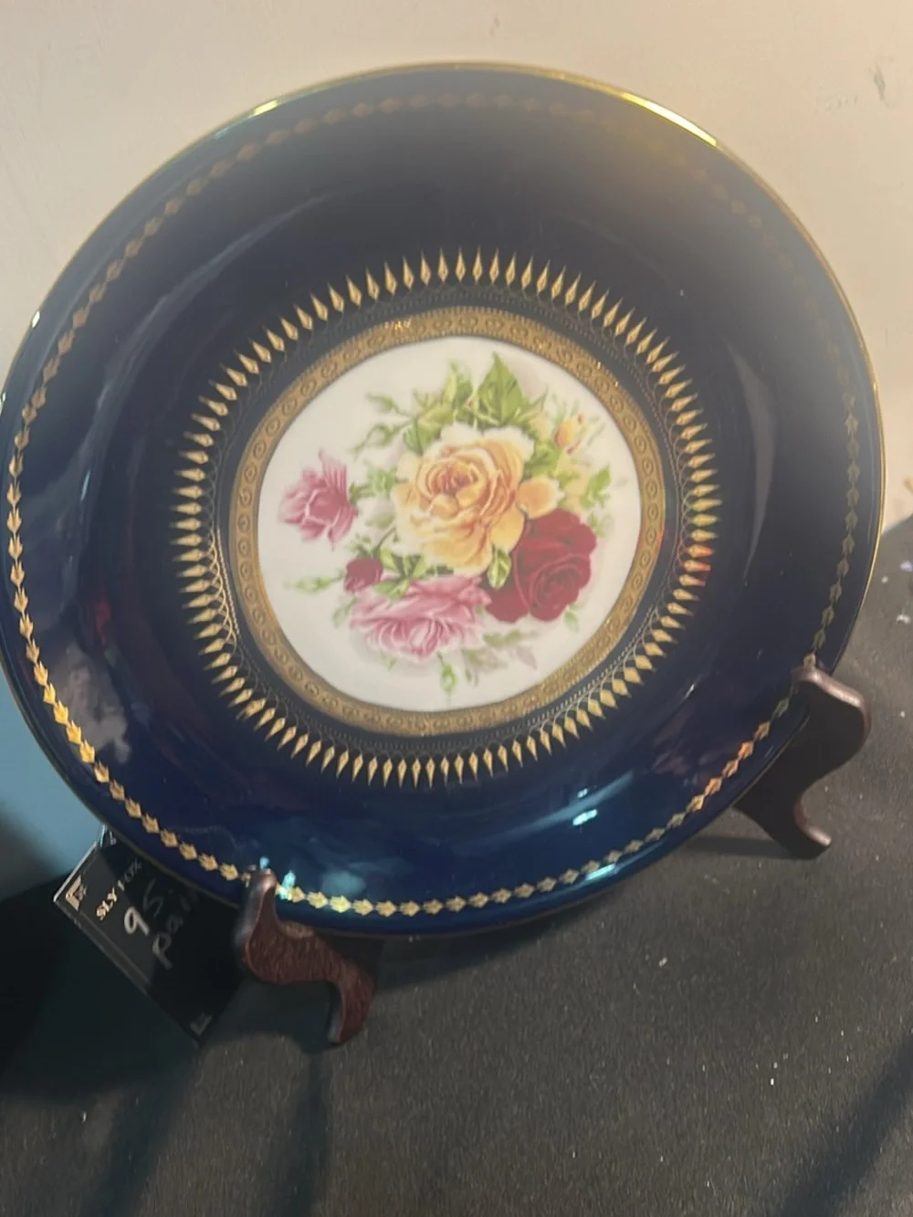 Cobalt Blue Floral Decorative Porcelain Plate a pair